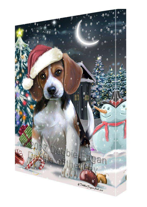 Have a Holly Jolly Christmas Beagle Dog in Holiday Background Canvas Wall Art D063