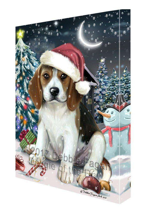 Have a Holly Jolly Christmas Beagle Dog in Holiday Background Canvas Wall Art D064