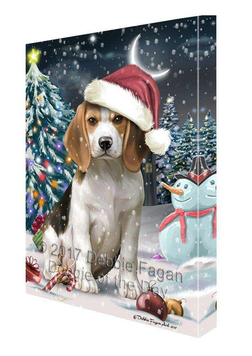 Have a Holly Jolly Christmas Beagle Dog in Holiday Background Canvas Wall Art D065