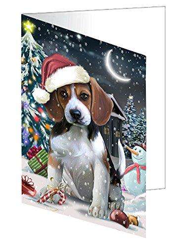 Have a Holly Jolly Christmas Beagle Dog in Holiday Background Handmade Artwork Assorted Pets Greeting Cards and Note Cards with Envelopes for All Occasions and Holiday Seasons D208