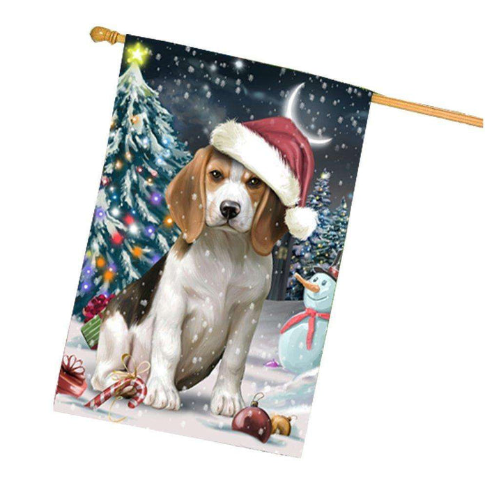 Have a Holly Jolly Christmas Beagle Dog in Holiday Background House Flag