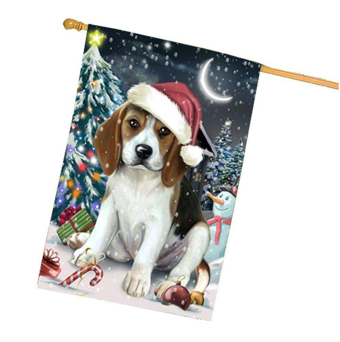 Have a Holly Jolly Christmas Beagle Dog in Holiday Background House Flag