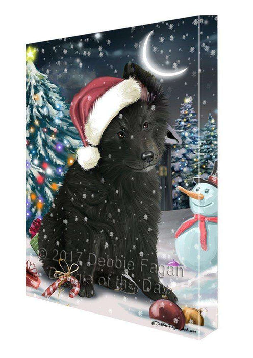 Have a Holly Jolly Christmas Belgian Shepherd Dog in Holiday Background Canvas Wall Art D006