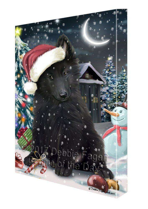 Have a Holly Jolly Christmas Belgian Shepherd Dog in Holiday Background Canvas Wall Art D009