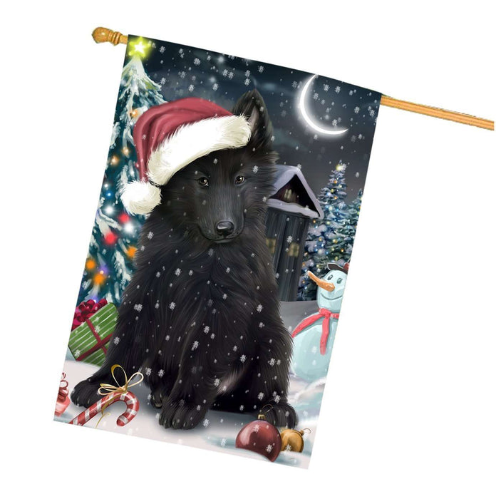 Have a Holly Jolly Christmas Belgian Shepherd Dog in Holiday Background House Flag