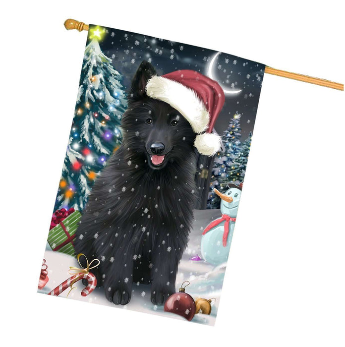 Have a Holly Jolly Christmas Belgian Shepherd Dog in Holiday Background House Flag