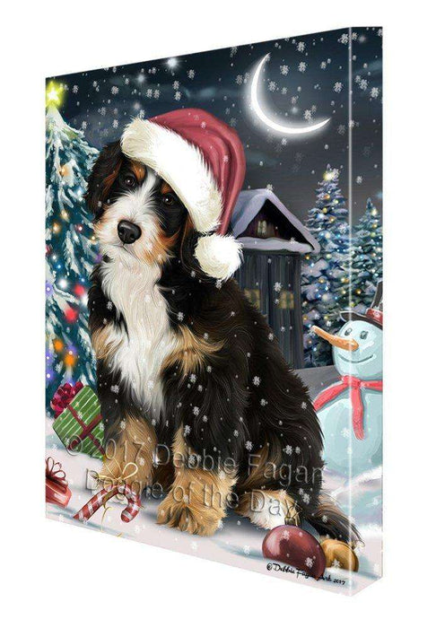 Have a Holly Jolly Christmas Bernedoodle Dog in Holiday Background Canvas Wall Art D014