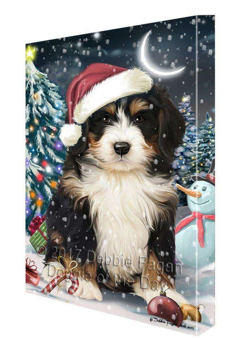 Have a Holly Jolly Christmas Bernedoodle Dog in Holiday Background Canvas Wall Art D016