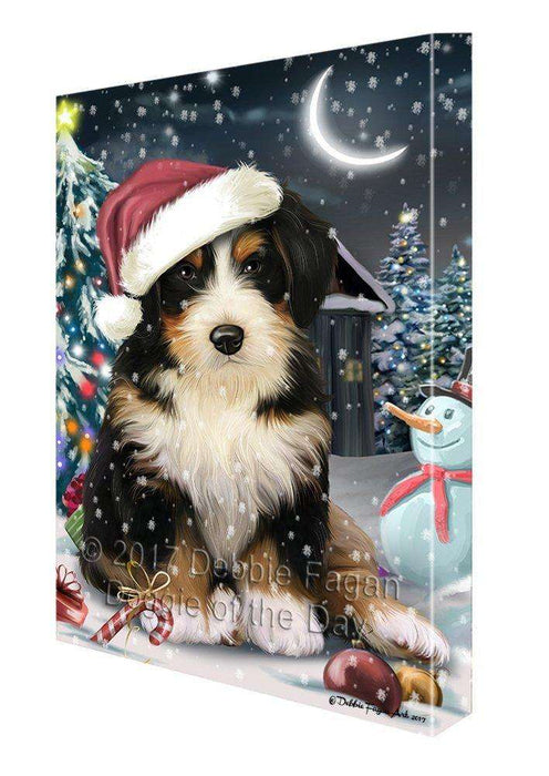 Have a Holly Jolly Christmas Bernedoodle Dog in Holiday Background Canvas Wall Art D017