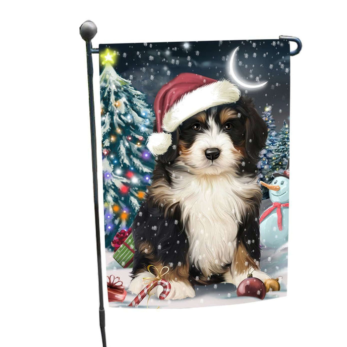 Have a Holly Jolly Christmas Bernedoodle Dog in Holiday Background Garden Flag D016