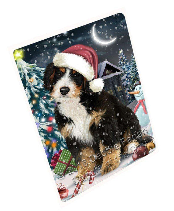 Have a Holly Jolly Christmas Bernedoodle Dog in Holiday Background Tempered Cutting Board D014