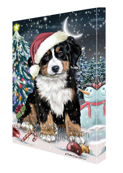 Have a Holly Jolly Christmas Bernese Mountain Dog in Holiday Background Canvas Wall Art D032