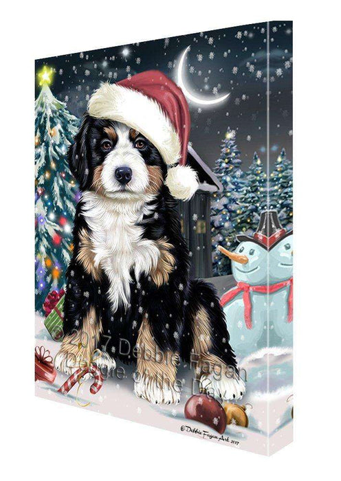 Have a Holly Jolly Christmas Bernese Mountain Dog in Holiday Background Canvas Wall Art D034