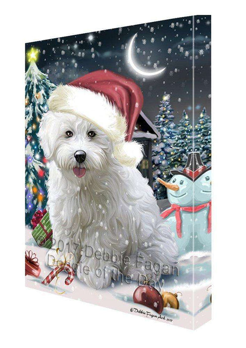 Have a Holly Jolly Christmas Bichon Dog in Holiday Background Canvas Wall Art D066