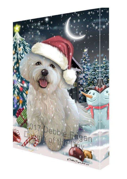 Have a Holly Jolly Christmas Bichon Dog in Holiday Background Canvas Wall Art D068