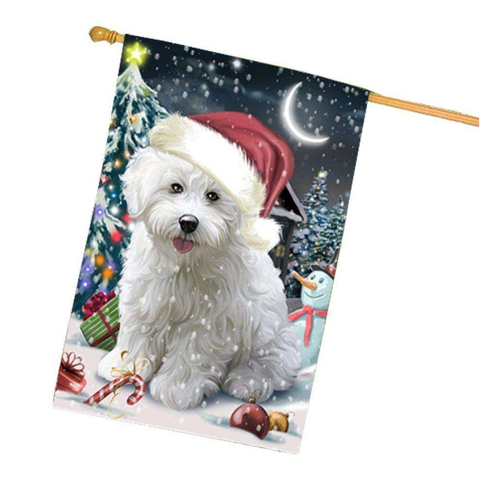 Have a Holly Jolly Christmas Bichon Dog in Holiday Background House Flag