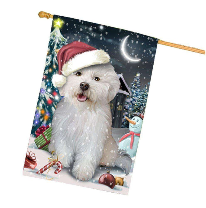 Have a Holly Jolly Christmas Bichon Dog in Holiday Background House Flag
