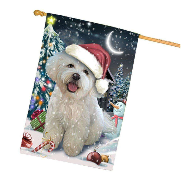 Have a Holly Jolly Christmas Bichon Dog in Holiday Background House Flag