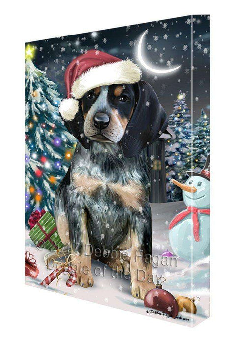 Have a Holly Jolly Christmas Bluetick Coonhound Dog in Holiday Background Canvas Wall Art D019