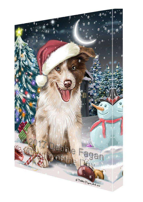 Have a Holly Jolly Christmas Border Collie Dog in Holiday Background Canvas Wall Art D070