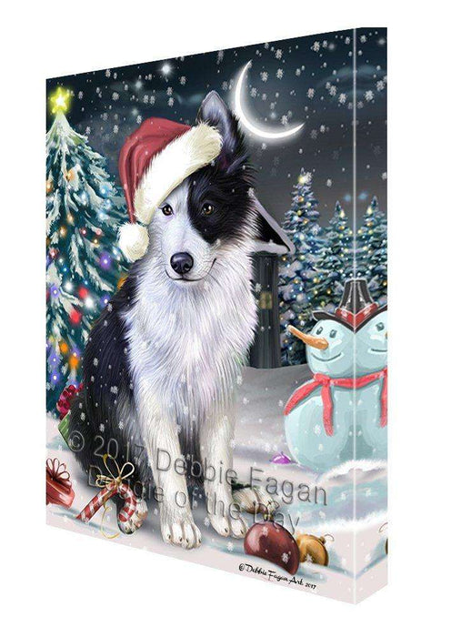 Have a Holly Jolly Christmas Border Collie Dog in Holiday Background Canvas Wall Art D071