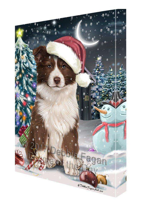 Have a Holly Jolly Christmas Border Collie Dog in Holiday Background Canvas Wall Art D072