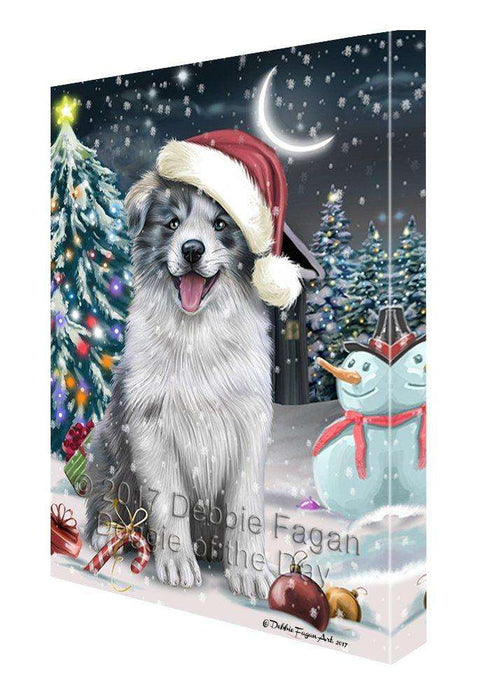 Have a Holly Jolly Christmas Border Collie Dog in Holiday Background Canvas Wall Art D073