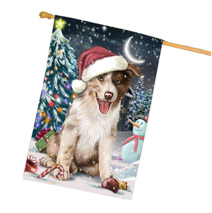 Have a Holly Jolly Christmas Border Collie Dog in Holiday Background House Flag