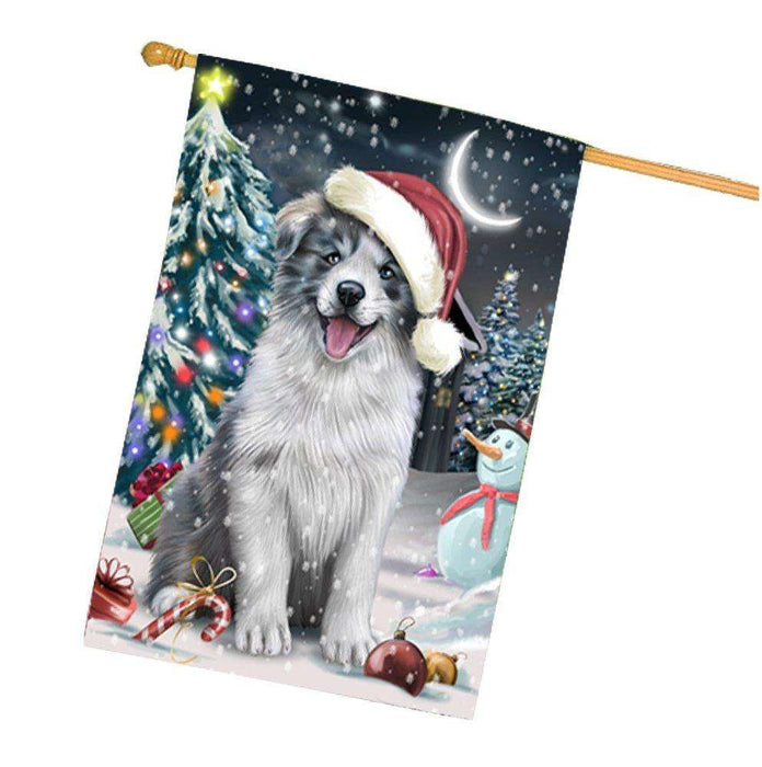 Have a Holly Jolly Christmas Border Collie Dog in Holiday Background House Flag