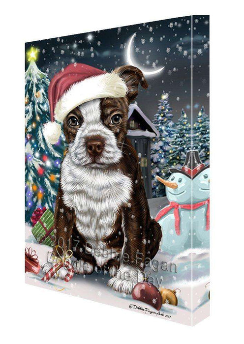 Have a Holly Jolly Christmas Boston Terrier Dog in Holiday Background Canvas Wall Art D036