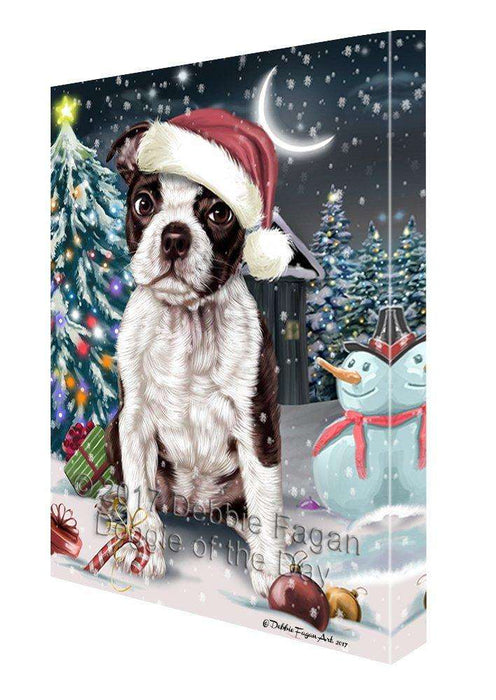 Have a Holly Jolly Christmas Boston Terrier Dog in Holiday Background Canvas Wall Art D037