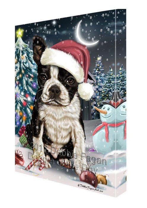 Have a Holly Jolly Christmas Boston Terrier Dog in Holiday Background Canvas Wall Art D038