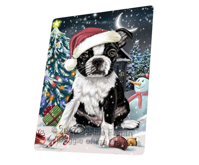 Have a Holly Jolly Christmas Boston Terrier Dog in Holiday Background Large Refrigerator / Dishwasher Magnet D053