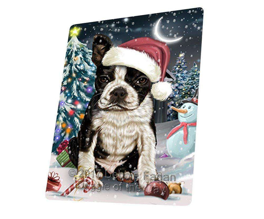 Have a Holly Jolly Christmas Boston Terrier Dog in Holiday Background Tempered Cutting Board D056