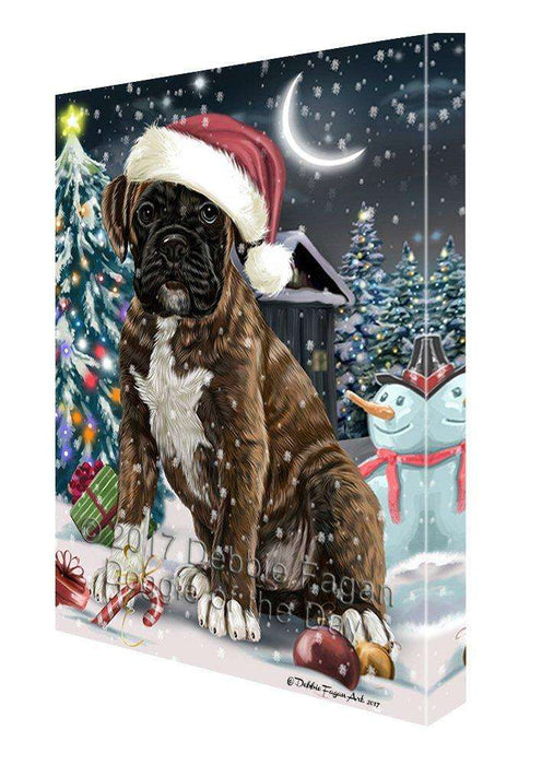 Have a Holly Jolly Christmas Boxer Dog in Holiday Background Canvas Wall Art D040