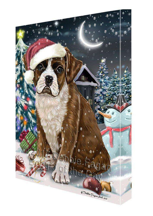 Have a Holly Jolly Christmas Boxer Dog in Holiday Background Canvas Wall Art D041