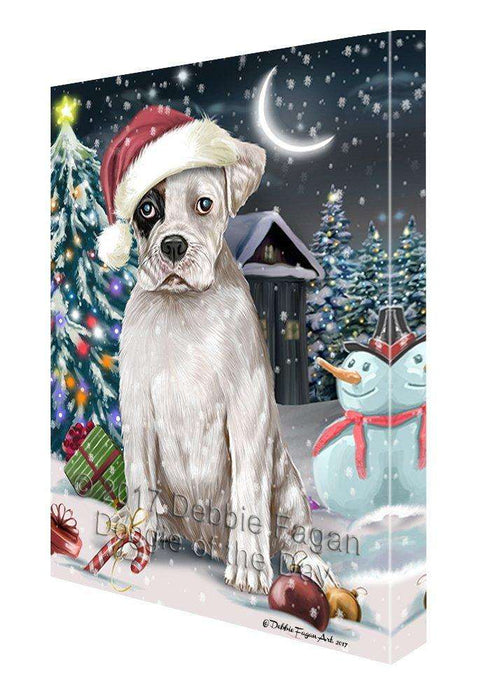Have a Holly Jolly Christmas Boxer Dog in Holiday Background Canvas Wall Art D042