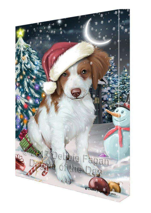 Have a Holly Jolly Christmas Brittany Spaniel Dog in Holiday Background Canvas Wall Art D138