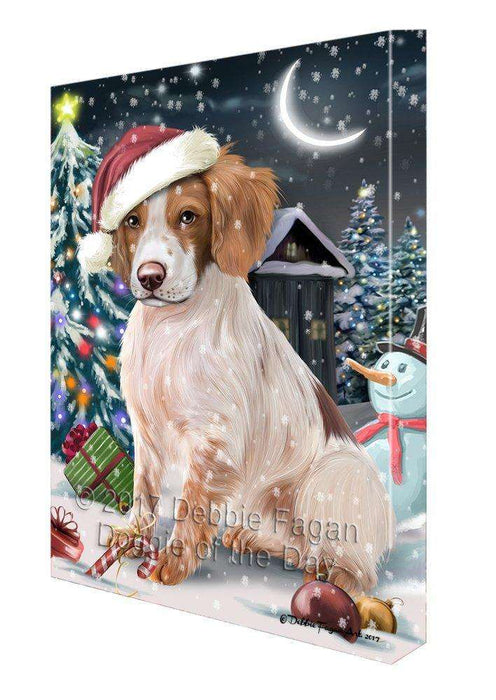 Have a Holly Jolly Christmas Brittany Spaniel Dog in Holiday Background Canvas Wall Art D139