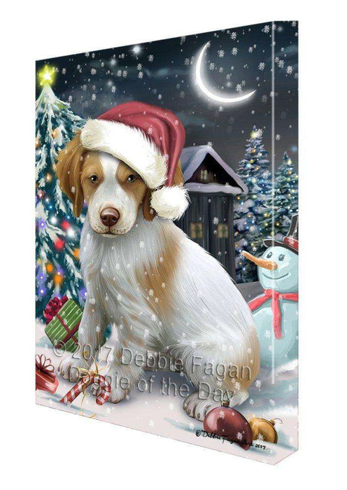Have a Holly Jolly Christmas Brittany Spaniel Dog in Holiday Background Canvas Wall Art D140