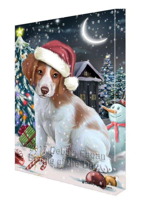 Have a Holly Jolly Christmas Brittany Spaniel Dog in Holiday Background Canvas Wall Art D141