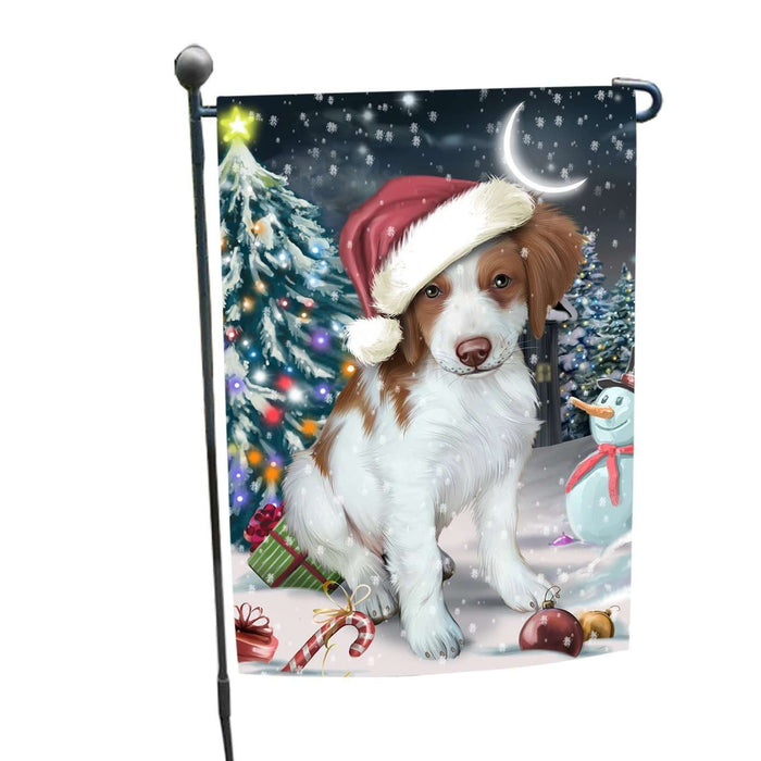 Have a Holly Jolly Christmas Brittany Spaniel Dog in Holiday Background Garden Flag D138