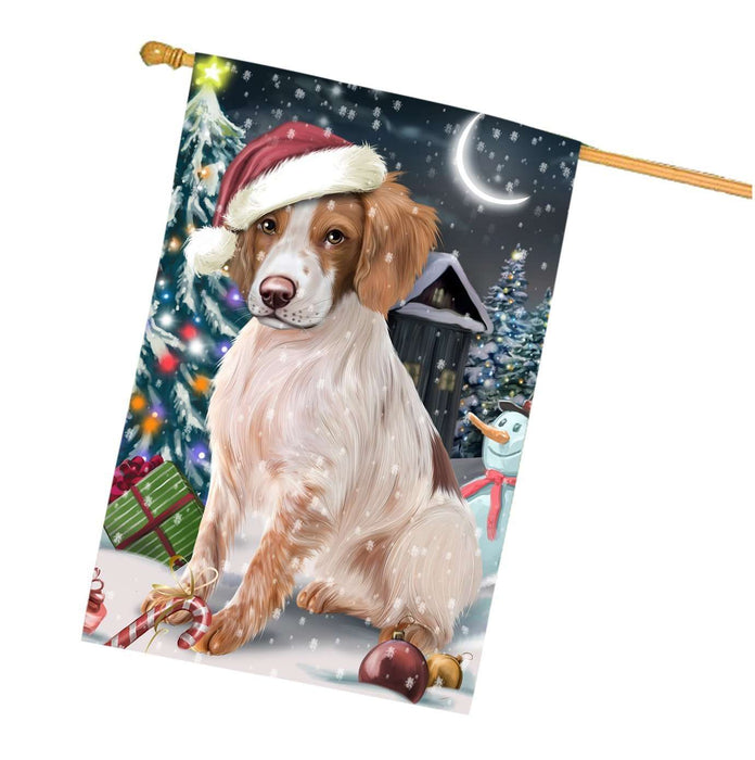 Have a Holly Jolly Christmas Brittany Spaniel Dog in Holiday Background House Flag