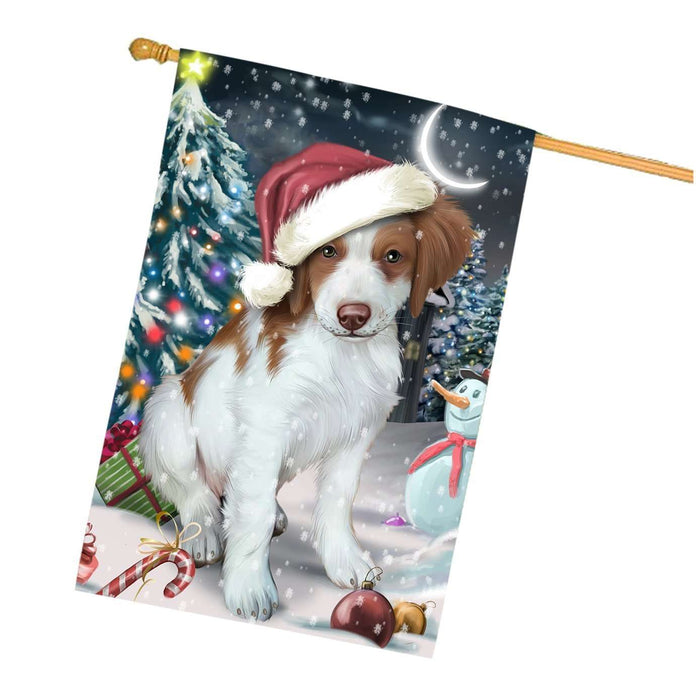 Have a Holly Jolly Christmas Brittany Spaniel Dog in Holiday Background House Flag