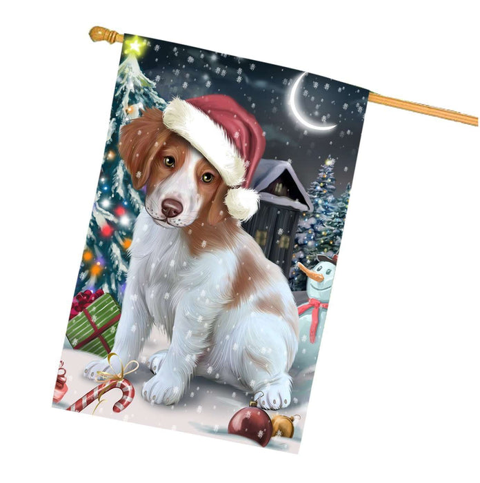 Have a Holly Jolly Christmas Brittany Spaniel Dog in Holiday Background House Flag