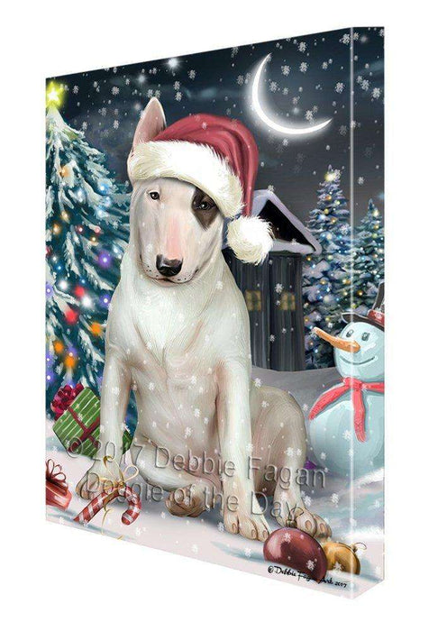 Have a Holly Jolly Christmas Bull Terrier Dog in Holiday Background Canvas Wall Art D022