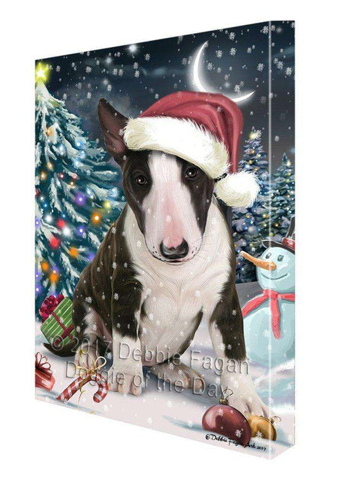 Have a Holly Jolly Christmas Bull Terrier Dog in Holiday Background Canvas Wall Art D023