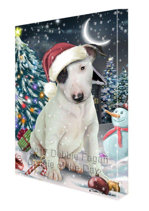 Have a Holly Jolly Christmas Bull Terrier Dog in Holiday Background Canvas Wall Art D025
