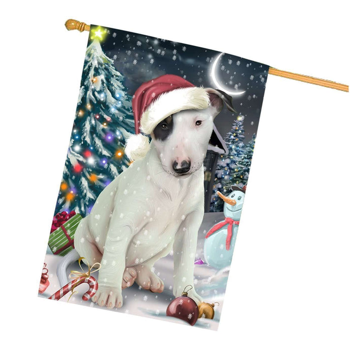 Have a Holly Jolly Christmas Bull Terrier Dog in Holiday Background House Flag