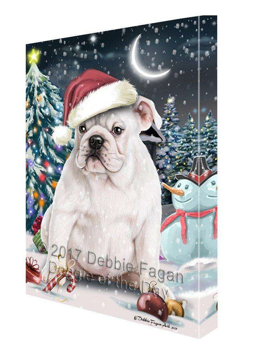 Have a Holly Jolly Christmas Bulldog Dog in Holiday Background Canvas Wall Art D074